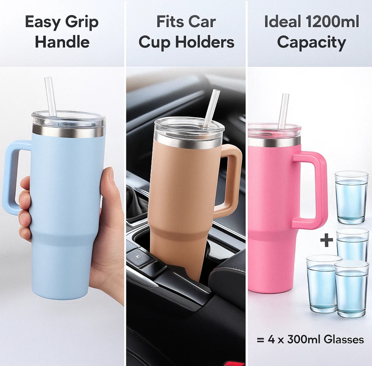 1.2L Sports Water Bottle Gym Travel Drinking Leakproof Steel Bottle With Straw