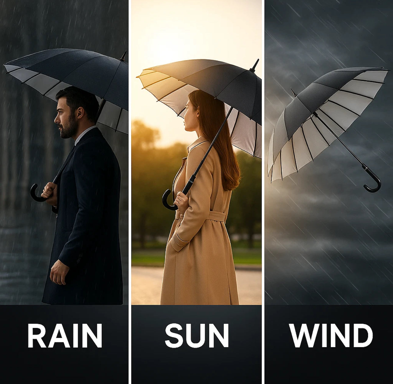 16 Rods Automatic Large Extra Strength Foldable Men & Women Waterproof Umbrella Rain