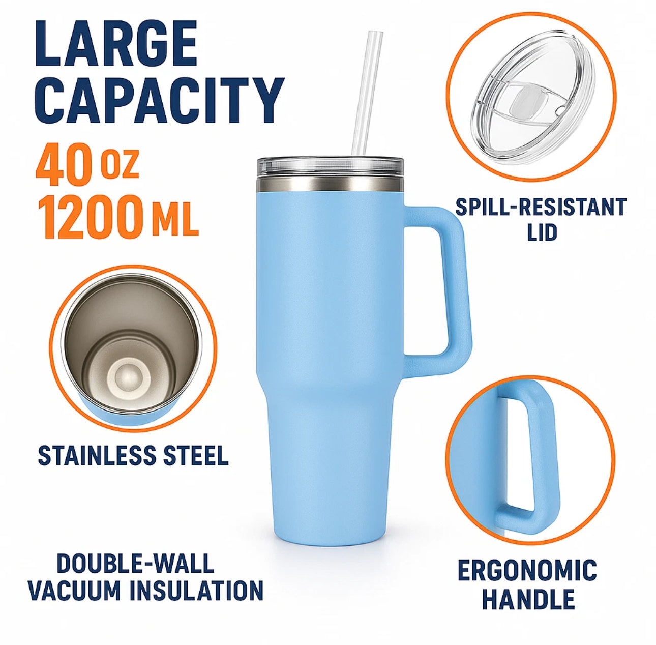 1.2L Sports Water Bottle Gym Travel Drinking Leakproof Steel Bottle With Straw