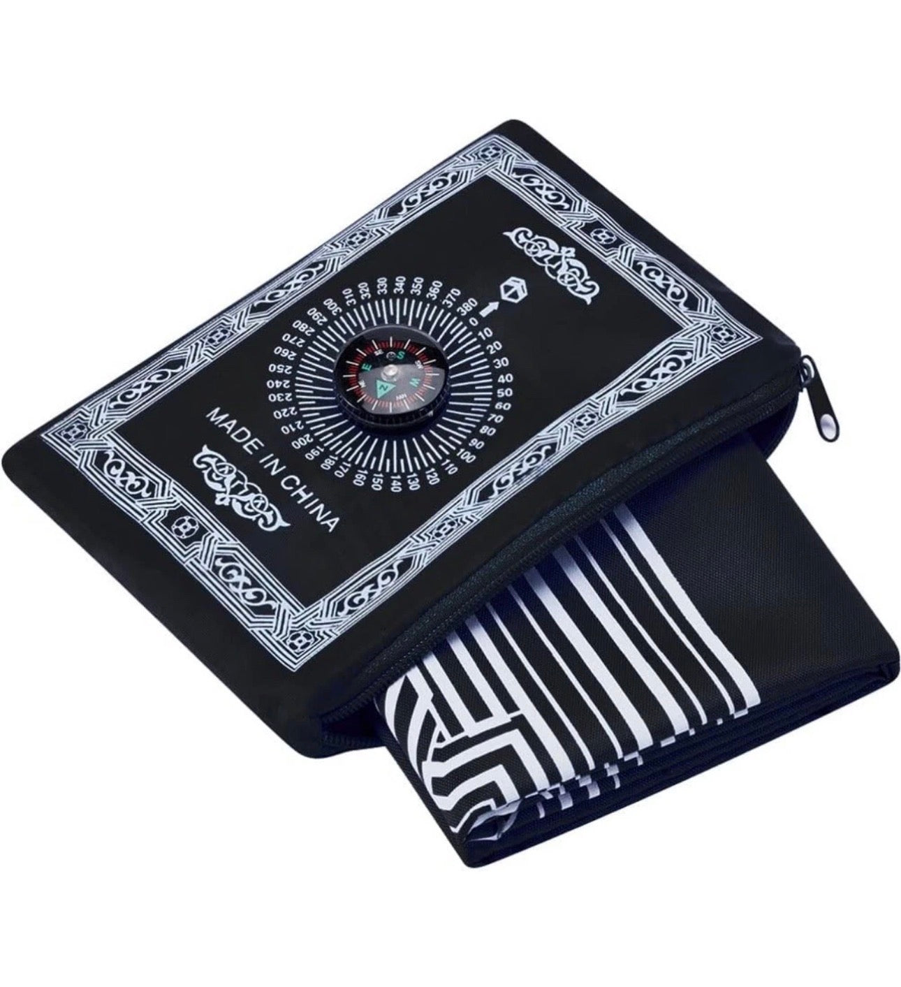 TRAVEL POCKET PRAYER MAT RUG JA NAMAZ WITH QIBLA KAABA COMPASS IN POUCH UK