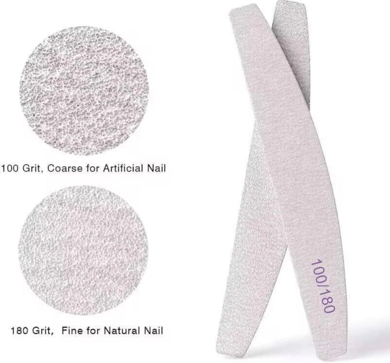 10x Professional Nail Files 100/180 Grit Half Moon Emery Board Buffer File Set