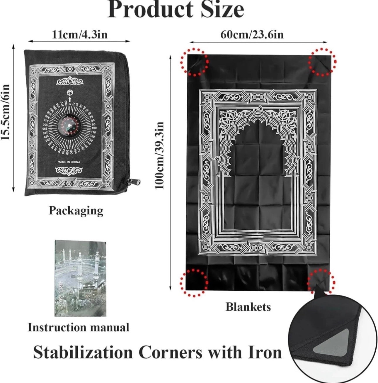 TRAVEL POCKET PRAYER MAT RUG JA NAMAZ WITH QIBLA KAABA COMPASS IN POUCH UK