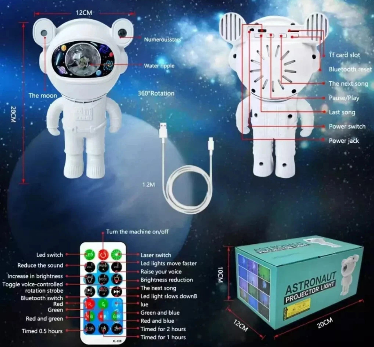 Astronaut Galaxy Projector Starry Star Sky Night Light Nebula Remote Projection