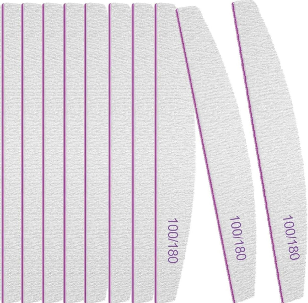 10x Professional Nail Files 100/180 Grit Half Moon Emery Board Buffer File Set