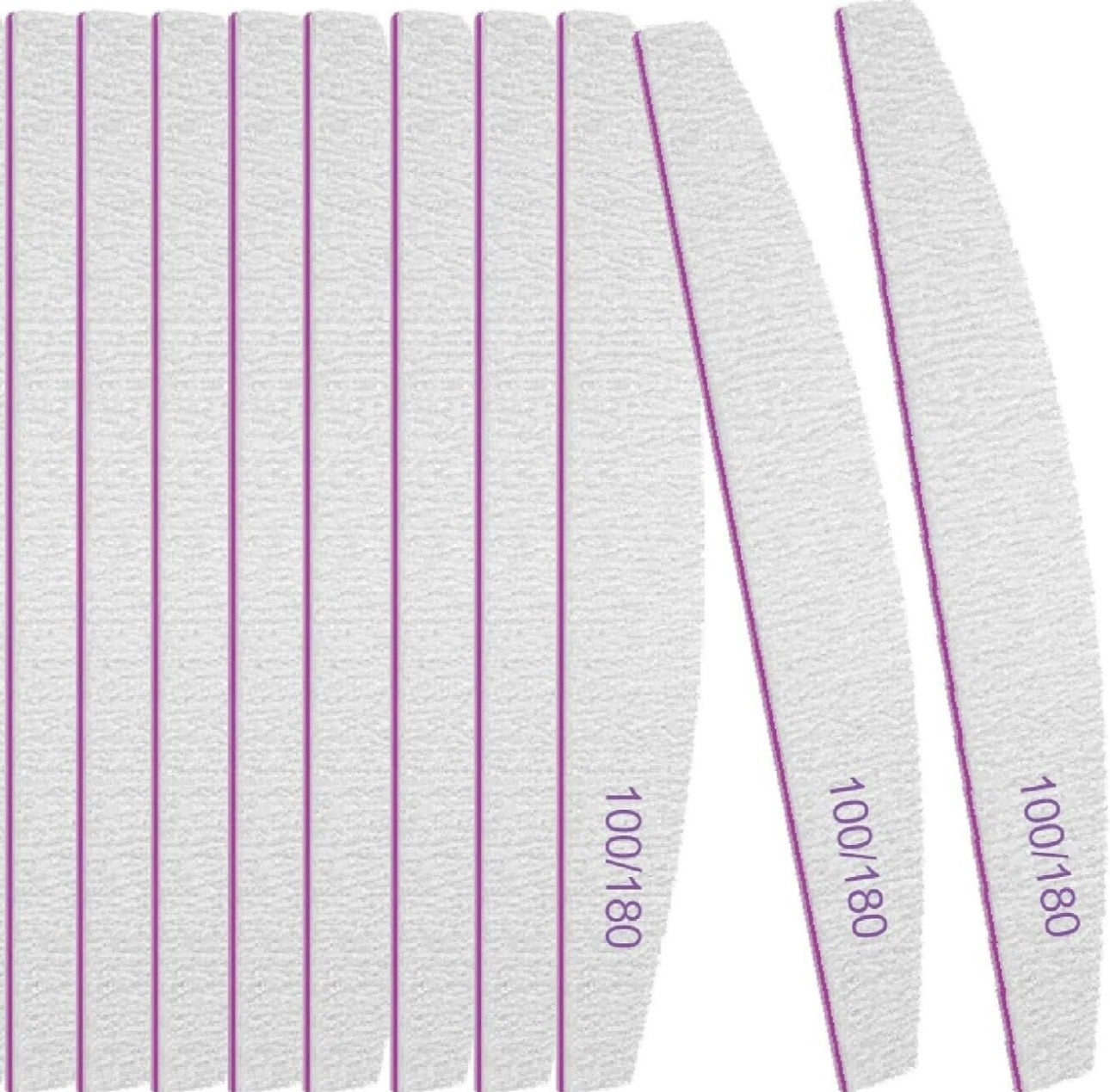 10x Professional Nail Files 100/180 Grit Half Moon Emery Board Buffer File Set