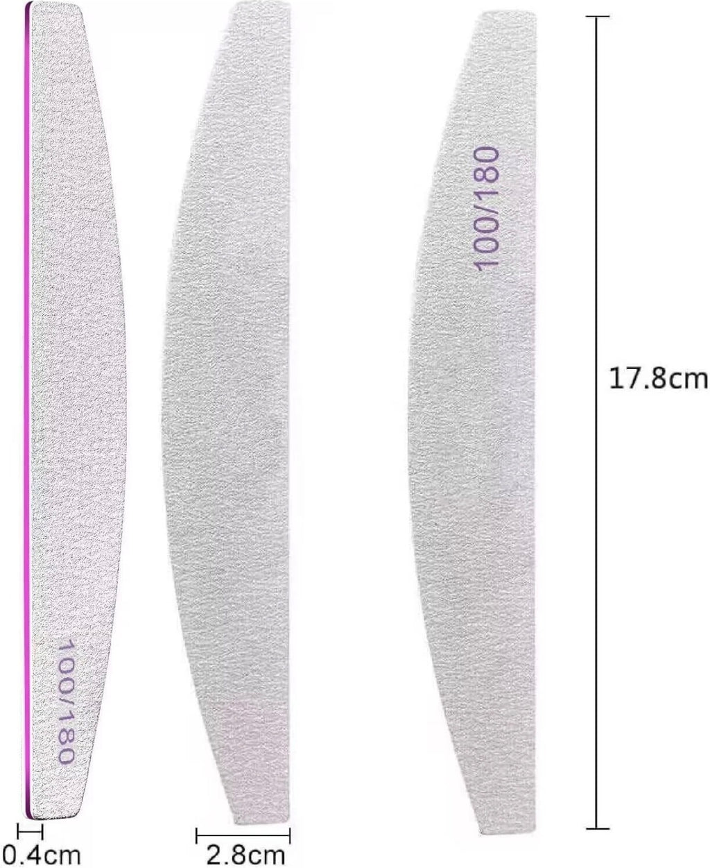 10x Professional Nail Files 100/180 Grit Half Moon Emery Board Buffer File Set