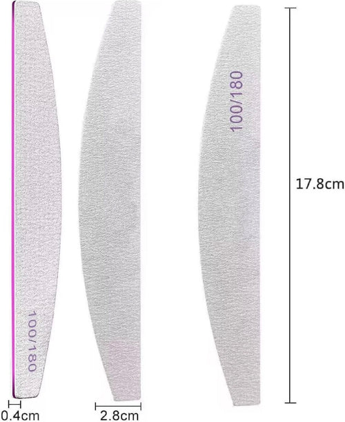 10x Professional Nail Files 100/180 Grit Half Moon Emery Board Buffer File Set