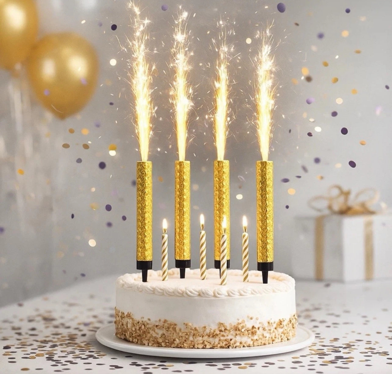 4 Premium Ice Fountain Sparkler Candles Cake Topper Sparkling Decoration Candle for Birthdays, Anniversaries, Celebrations