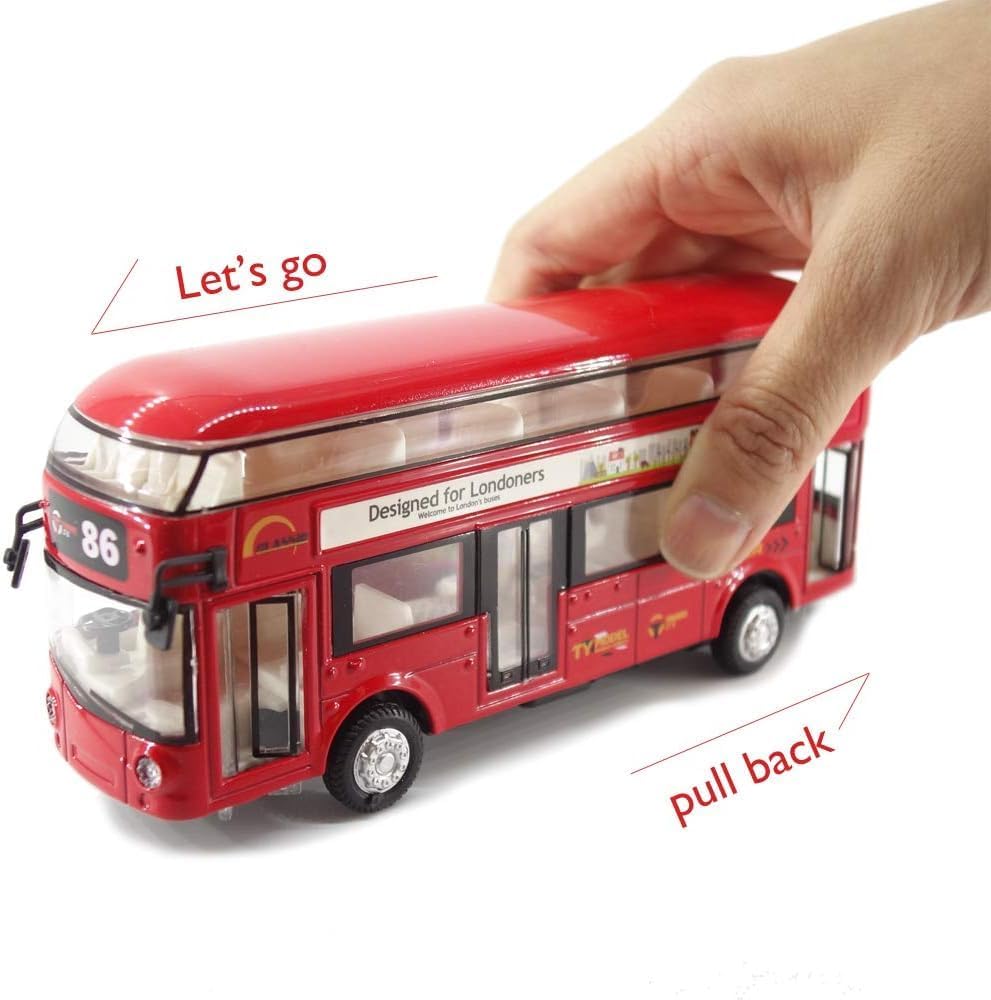 Red London Bus Pull Back & Go Kids Toy Music & Light Birthday Gift
