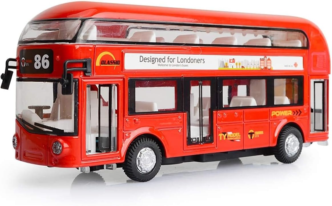 Red London Bus Pull Back & Go Kids Toy Music & Light Birthday Gift